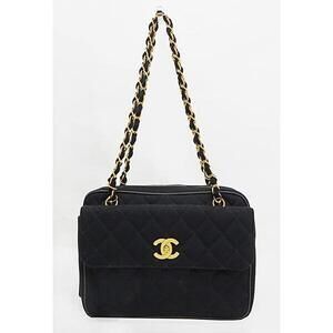 CHANEL Matelassé Jersey Chain Shoulder Bag Black